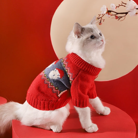 Cat Christmas Sweater Red Pattern